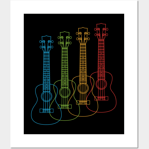 Four Ukulele Outlines Multi Color Wall Art by nightsworthy